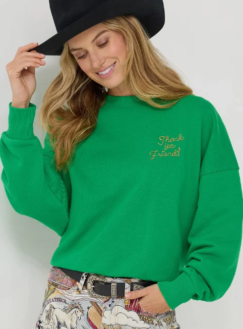 Wrangler X Women's Lainey Wilson Name Fern Green Thank Ya Friend Crew Sweatshirt  112360681