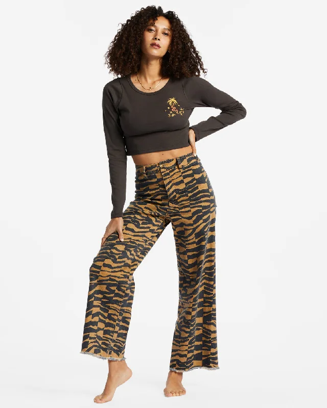 Free Fall Print High-Waist Pants - Cosmic Khaki