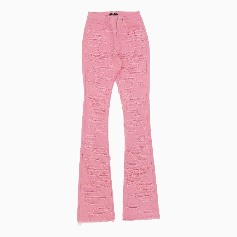 Women's Heavy Twill Dist Stacked Frayed Denim Pant