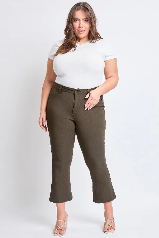 Women´s Plus Hyperstretch Cropped Kick Flare Pants, Dark Olive