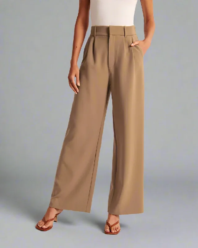 Women's Casual High Waist Straight and Wide Leg Pants with Pockets