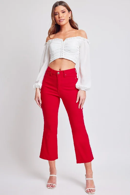 Women's Hyperstretch Cropped Kick Flare Leg Pants, Ruby Red