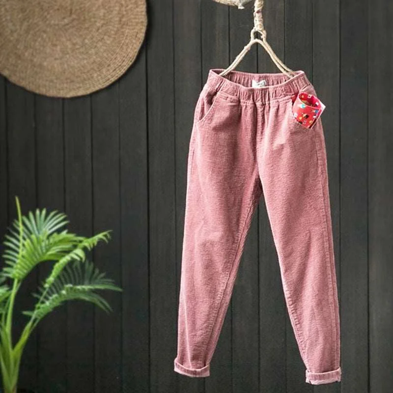 Women's Retro Fleece Lined Warm and Thick Corduroy Pants