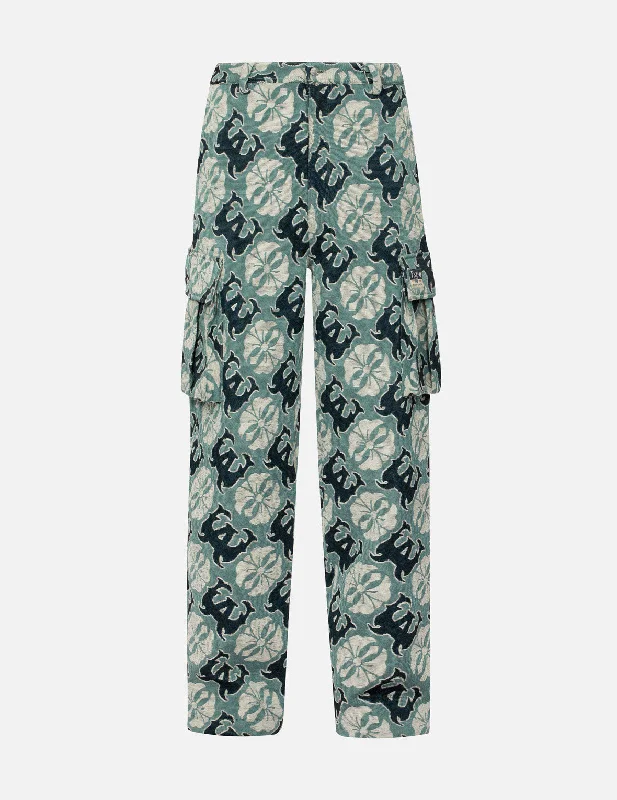 Allover Kamon and Logo Jacquard Wide Leg Tapestry Cargo Pants