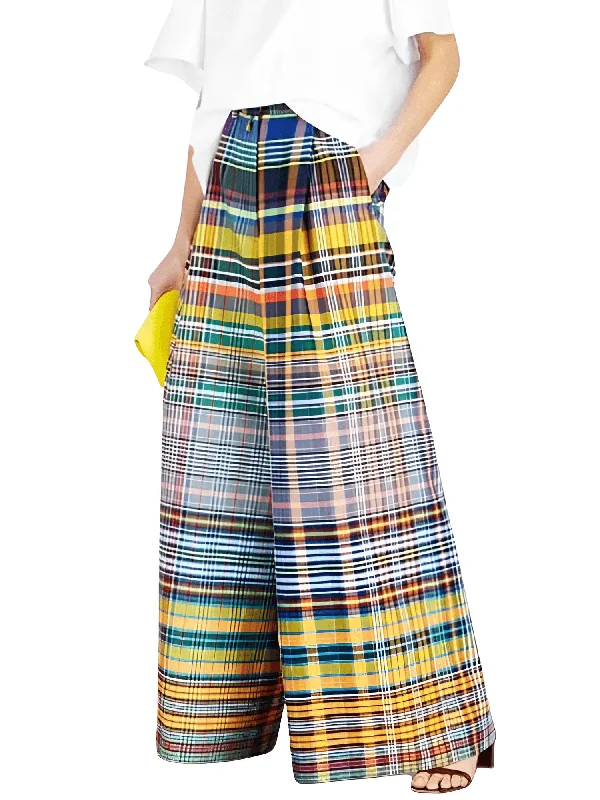 Multi-Colored Women's Vintage Wide Leg Plaid Pants Spring and Summer Loose Casual Wide Leg Pants for Women