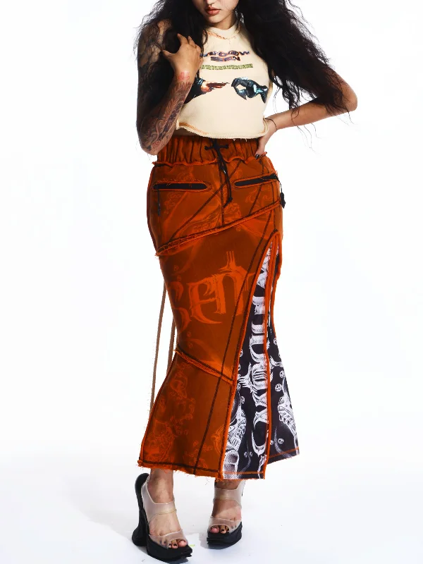 GRAPHIC PANELED LONG SKIRT