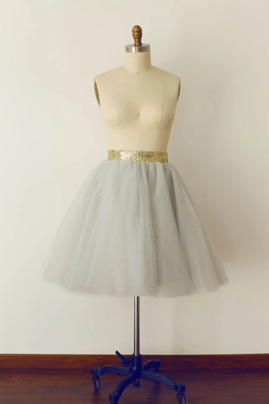 Gray / Pink Tulle Sequin Belt Skirt / Short Woman Skirt