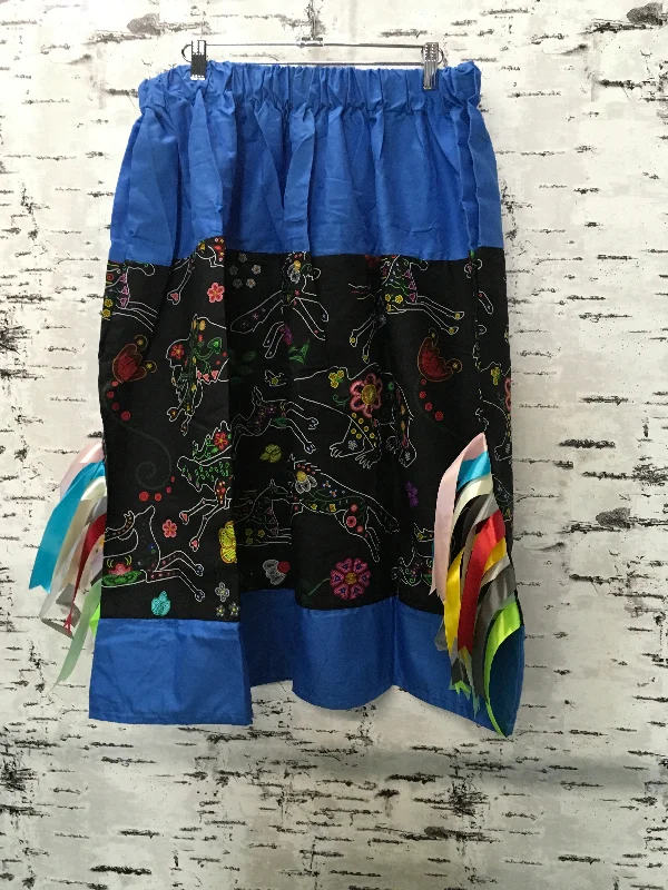 Handmade Black Beaded Floral Animals & Blue Trim and Hem Ribbon Skirt