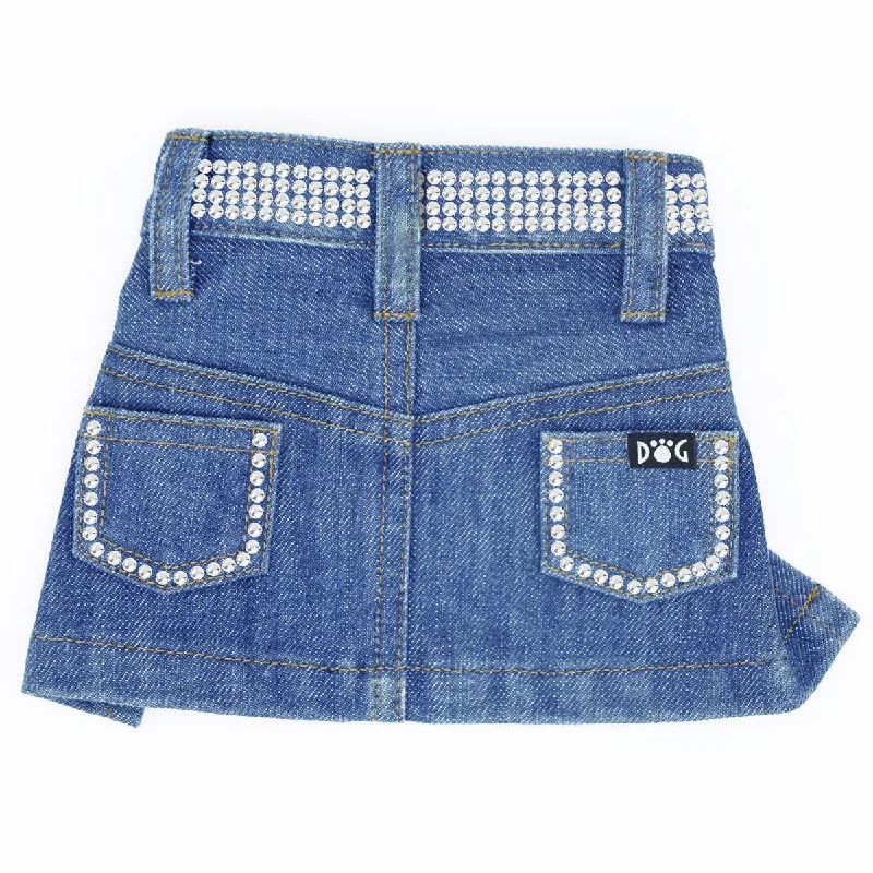 Jane Denim Dog Skirt Blue With Rhinestones