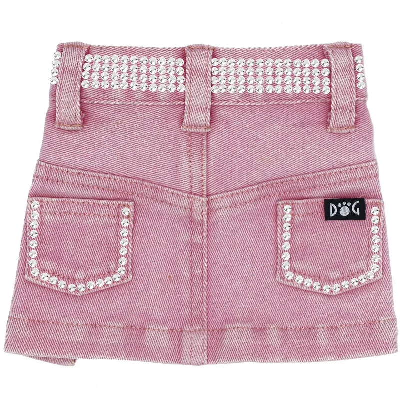 Jane Denim Dog Skirt Pink With Rhinestones