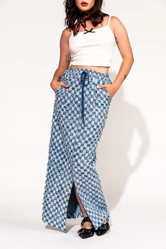 Check Mate Textured Denim Maxi Skirt