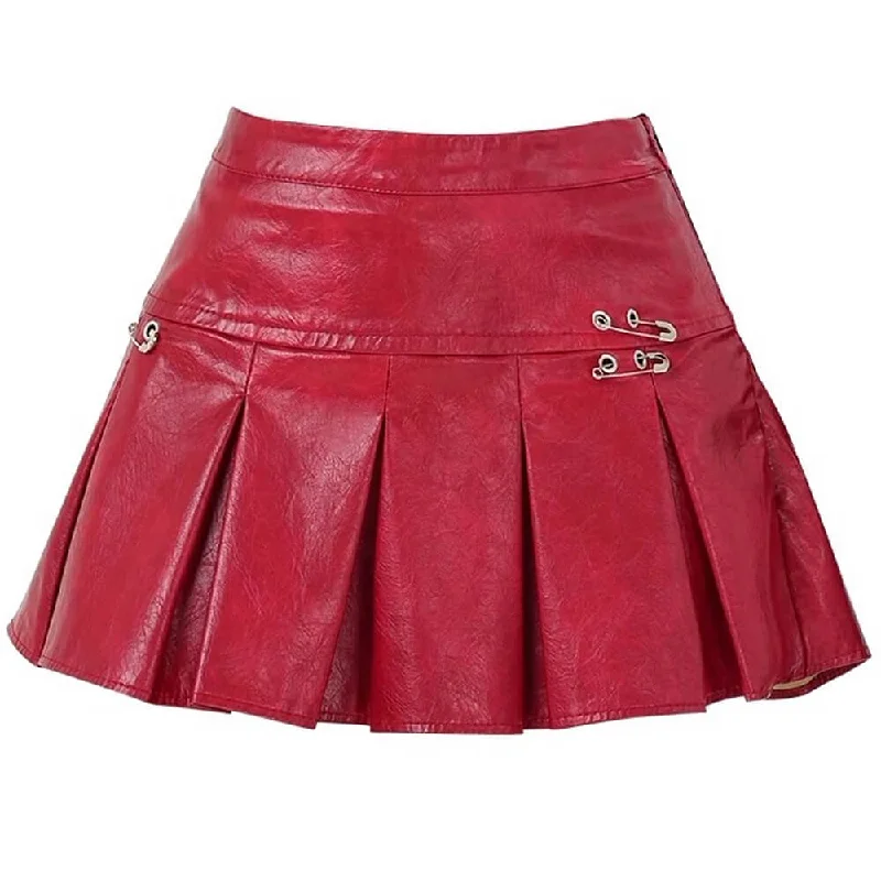 Leather Mini Skirt with Safety Pins