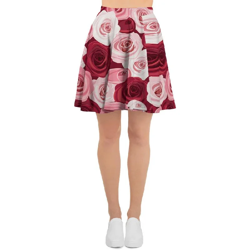 Red And Pink Rose Floral Women's Skirt