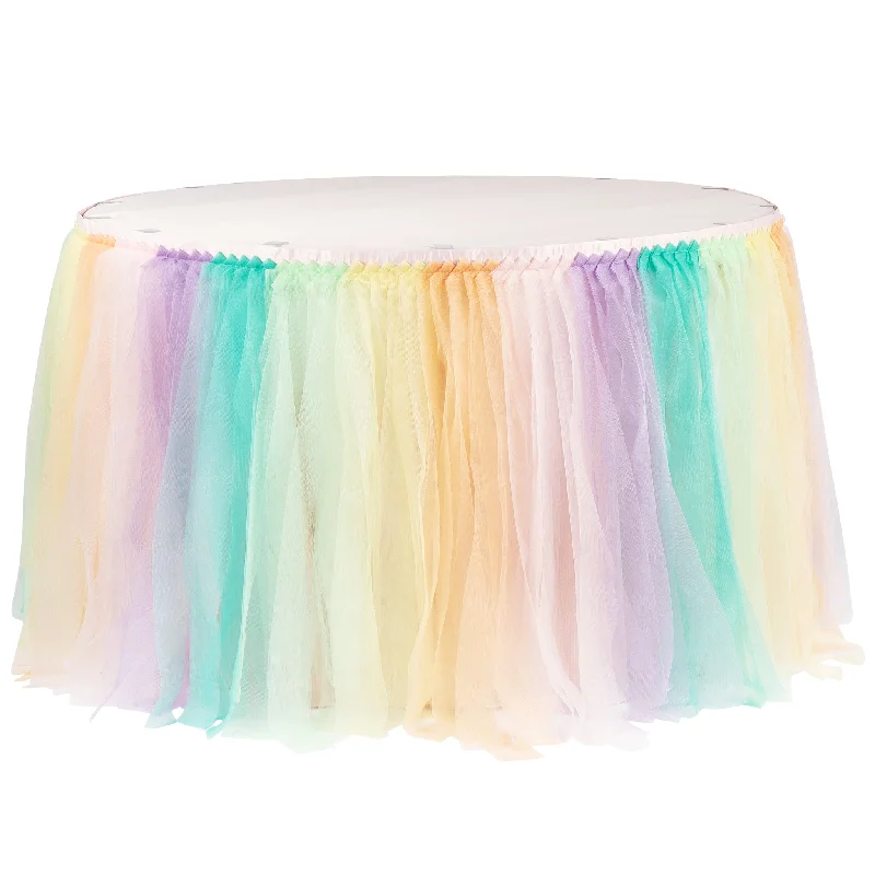 Tulle Tutu 17ft Table Skirt - Pastel Rainbow